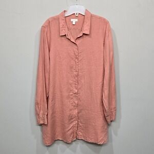 Garnet Hill 100% Linen Tunic Shirt Large Pink Oversize Relaxed Coastal Boho Chic